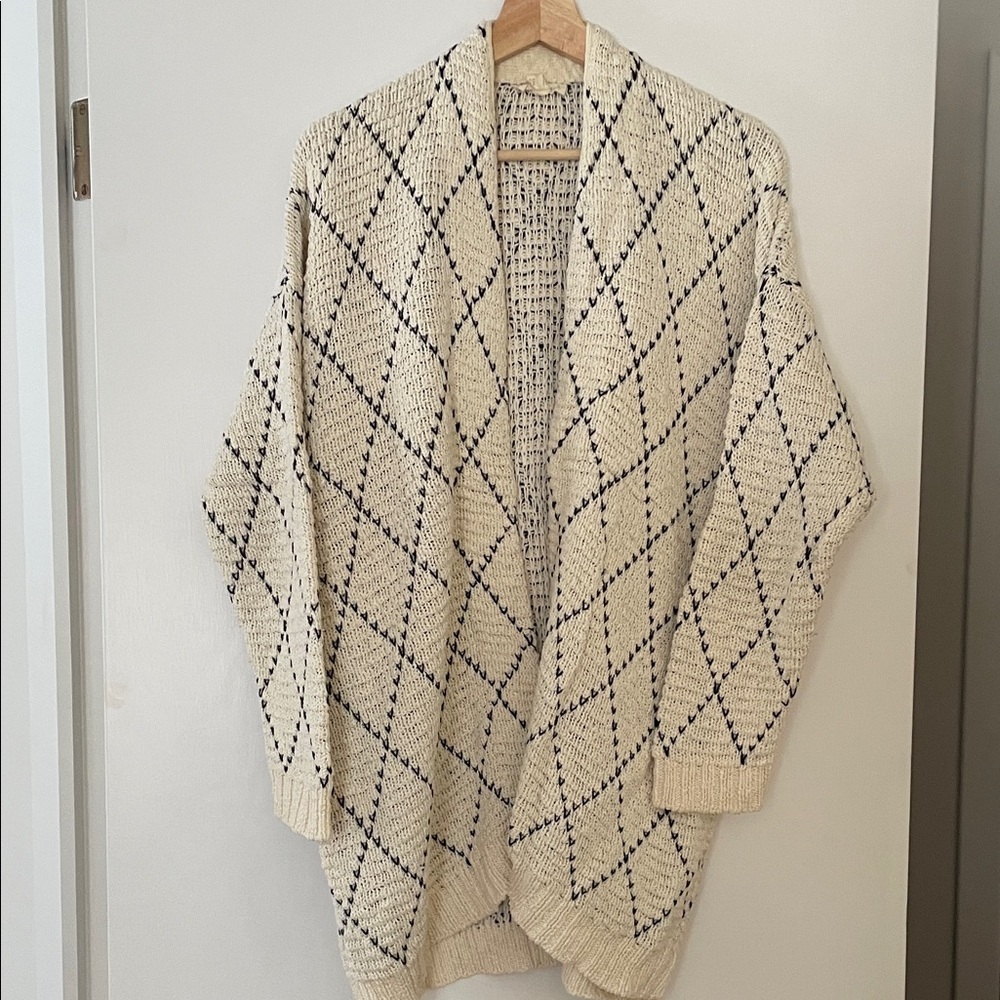 Eileen Fisher Cream and Black Patterned Cardigan - Picture 2 of 8